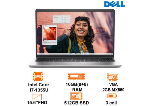  Laptop Dell Inspiron 15 3530 - Silver - 15.6 FHD WVA; I7-1355U; 16GB(8+8); 512GB SSD (N3530-N3530I716W1-SILVER), Ảnh. 1 