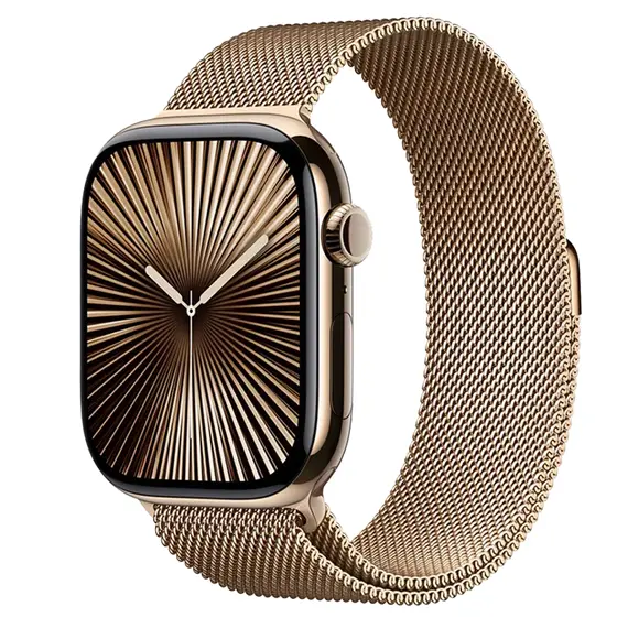 Apple Watch S10 (Titan Milan) 46mm Vỏ Titan Vàng - Dây Milan (Vàng) (New Seal), Chọn kích cỡ màn: 46mm, Màu: Vỏ Titan Vàng, Dây đồng hồ: Dây Milan (Vàng), Kích thước dây: Size S/M (130-180mm)