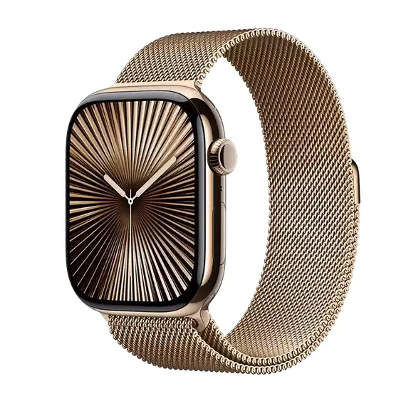 Apple Watch S10 (Titan Milan) 42mm Vỏ Titan Vàng - Dây Milan (Vàng) (New Seal), Chọn kích cỡ màn: 42mm, Màu: Vỏ Titan Vàng, Dây đồng hồ: Dây Milan (Vàng), Kích thước dây: Size S/M (130-180mm)
