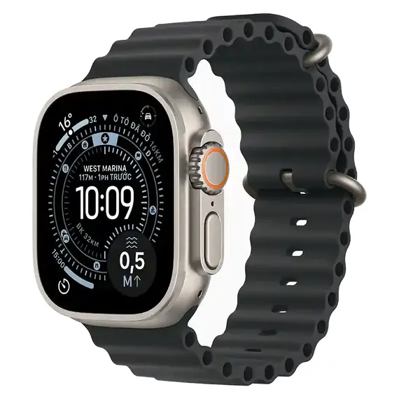 Apple Watch Ultra 3 (Ocean) 49mm Vỏ Titan Tự Nhiên - Dây Ocean (Đen) | Bản VN (New Seal), Chọn phiên bản: Bản VN, Màu: Vỏ Titan Tự Nhiên, Dây đồng hồ: Dây Ocean (Đen)