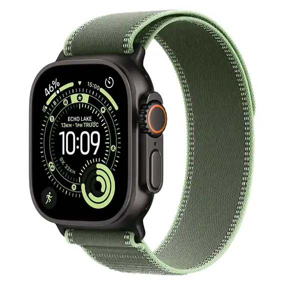 Apple Watch Ultra 3 (Trail) 49mm Vỏ Titan Đen - Dây Trail (Xanh Lá) | Bản Quốc Tế (New Seal), Chọn phiên bản: Bản Quốc Tế, Màu: Vỏ Titan Đen, Dây đồng hồ: Dây Trail (Xanh Lá), Kích thước dây: Size M/L (145-220mm)